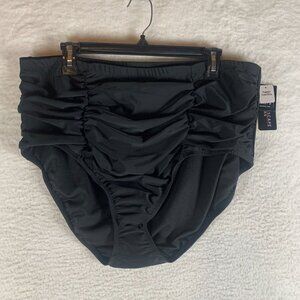 Island Escape Bikini Bottoms Womens 22 Black Nylon High-Waist Ruched Front S9483